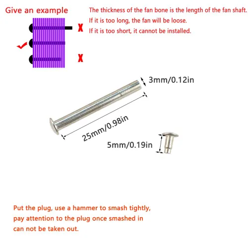 Miniatura 2 de Paquete de 8 remaches plegables para ventilador de mano, repuesto de 0.984 in, 1 pulgada, piezas para ventilador de mano plegable, chino, japonés