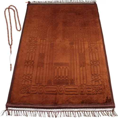 Miniatura 39 de Alfombra de oración – Alfombra turca Janamaz Sajada de felpa suave para hombres y mujeres, alfombrilla de oración lisa y sólida, regalo de Ramadán
