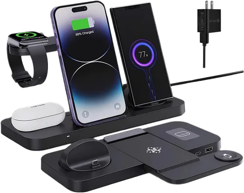 Miniatura 9 de Cargador inalámbrico, estación de carga inalámbrica 6 en 1, soporte de cargador inalámbrico rápido para iPhone 15 14 13 12 11 Pro Max XR XS 8 Plus