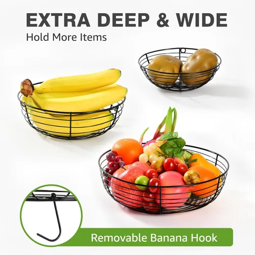 Miniatura 3 de HULISEN Cesta de frutas colgante de 3 niveles con gancho para plátano, cestas colgantes de alambre resistentes de 36 pulgadas para almacenamiento