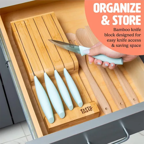 Miniatura 2 de Juego de cuchillos de cocina Tasty para cajón, cubiertos y organizador de cocina que ahorran espacio, incluye cuchillo de chef, para pan, Santoku