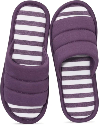 Miniatura 10 de Shevalues Pantuflas con punta abierta para mujer y hombre, de algodón suave, para interior, con espuma viscoelástica, fáciles de poner, pantuflas