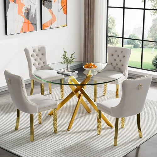 Miniatura 69 de Juego de 4 mesas de comedor de cristal para 4, juego de 4 mesas y sillas de cocina modernas, juego de mesa de comedor de cocina de 5 piezas con mesa