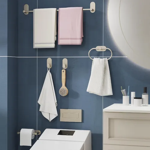 Miniatura 5 de Ganchos adhesivos para toallas para baños, paquete de 2, acero inoxidable níquel cepillado y aleación de zinc, ganchos de pared pegajosos