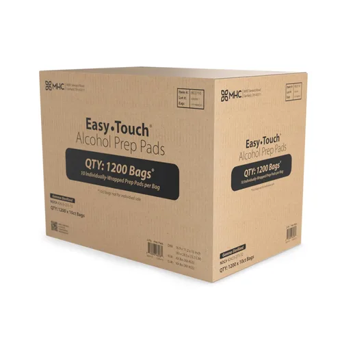 EasyTouch - Almohadillas de preparación de alcohol esterilizadas con gamma, envueltas individualmente, 10 por paquete, 1200 paquetes (total 12,000