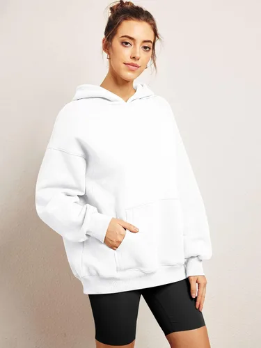 Miniatura 2 de Trendy Queen Sudaderas de gran tamaño con capucha de forro polar para mujer, camisas de manga larga, ropa de otoño con bolsillo