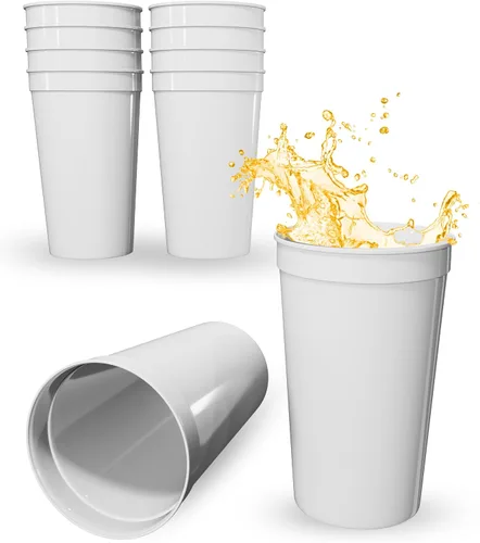Miniatura 76 de PartyPrints Paquete de 100 vasos de plástico en blanco reutilizables de 10 a 12 onzas, vasos de estadio a granel, sin BPA, aptos para lavavajillas