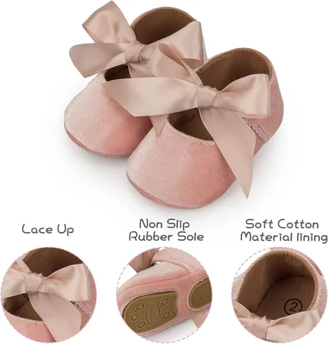 Miniatura 5 de KIDSUN Zapatos Mary Jane con suela de goma antideslizante, zapatos de ballet, vestido de princesa, zapatos de boda, zapatos de cuna para recién
