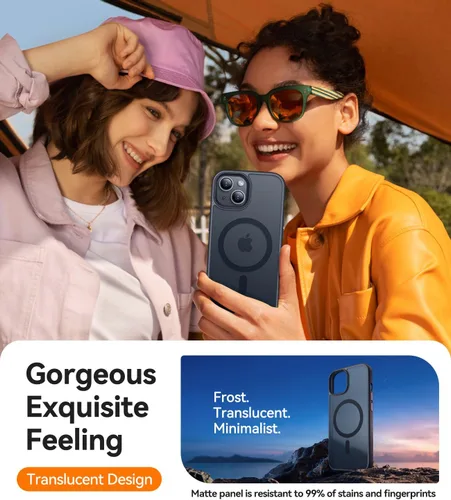 Miniatura 6 de CANSHN Funda magnética para iPhone 15 [compatible con MagSafe y probada contra caídas de grado MIL], funda delgada translúcida mate, antiarañazos, a