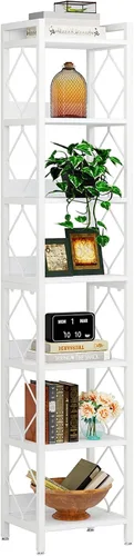 Miniatura 9 de Tribesigns Estantería estrecha extra alta de 78.7 pulgadas, estantería delgada de 7 niveles para espacios pequeños, estantes de exhibición Blanco