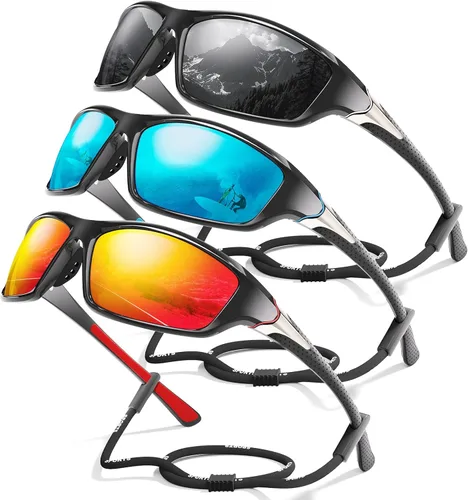 Miniatura 36 de Paquete de 3 lentes de sol deportivos polarizados para hombres, gafas de sol masculinas envolventes con protección UV para ciclismo, pesca