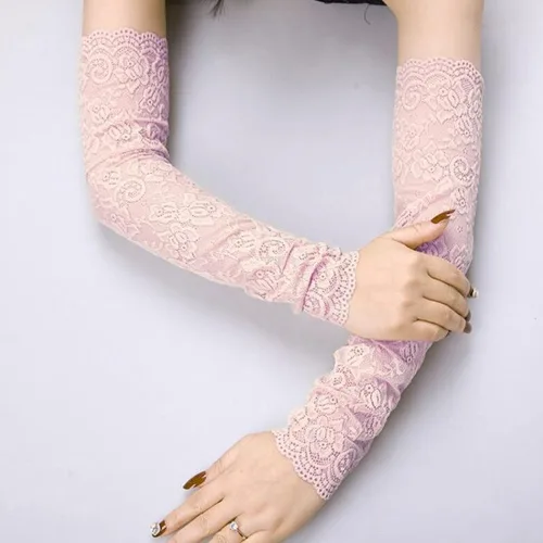 Miniatura 2 de Funda de protección solar sin dedos, guantes de encaje para hombre, delantal de chef, correa de cuero (rosa, talla única)