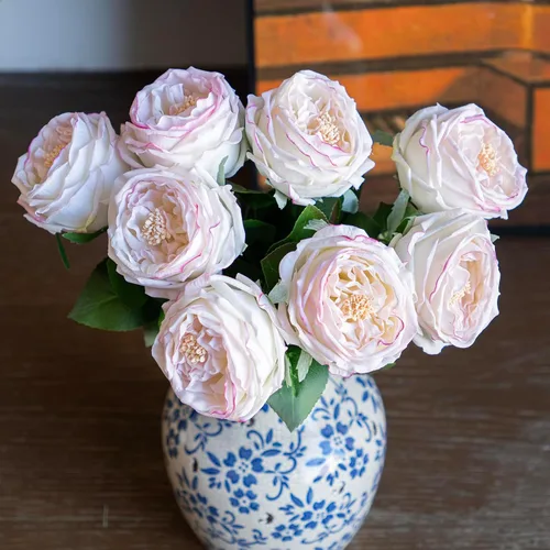 Miniatura 11 de DUYONE Fake Flowers for Decoration Home Decor Soft Touch Artificial Flowers Austin Rose Peony Latex Fake Flower Living Room Decoration Vivid Pink