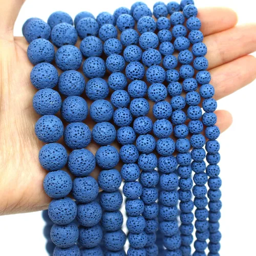 Miniatura 14 de Oameusa Cuentas redondas sueltas de ágata de piedra volcánica de lava azul de 0.236 in para hacer joyas, 1 hebra de 15 pulgadas, 1 hebra por
