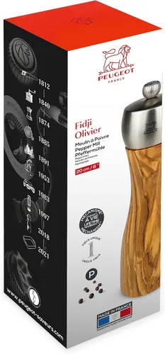 Miniatura 6 de Peugeot - Molinillo de pimienta manual Fidji - Molinillo ajustable - Madera de olivo y acero inoxidable, natural, 8 pulgadas Oliva (Olive wood)