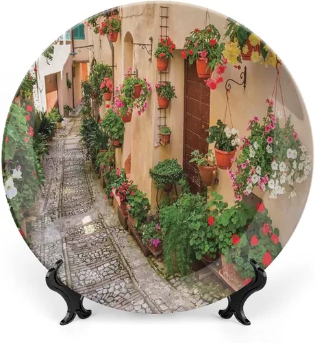 Miniatura 18 de Plato decorativo de 6 pulgadas, cerámica toscana, antigua calle italiana en pequeña ciudad provincial de Italia, placa de exhibición europea hecha a