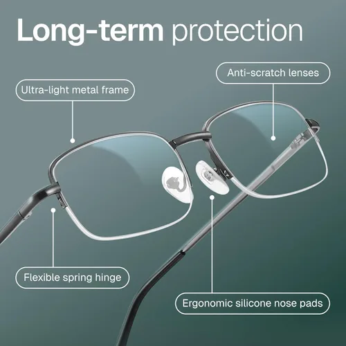 Miniatura 5 de NOVIVON 2.0 Gafas de Lectura de Metal para Hombre - Lentes Duraderos con Filtrado de Luz Azul - Visión Clara