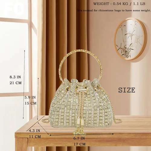 Miniatura 5 de Bolso de noche con diamantes brillantes para mujer, bolso de mano con diamantes de imitación para fiesta, baile de graduación, cóctel