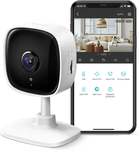 TP-Link Tapo C110 Cámara seguridad 2K de interior, bebé o perro, detecta movimiento, audio bidireccional, sirena, visión nocturna, guarda en tarjeta