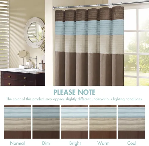 Miniatura 5 de Madison Park Amherst Cortina de Ducha para Baño de Seda Sintética con Rayas Pieced Moderna Cortina de Baño de Microfibra, 72x72 Pulgadas, Azul