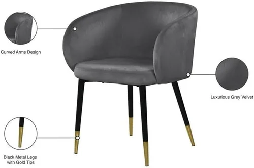 Miniatura 6 de Meridian Furniture Louise Collection Modern Silla de comedor tapizada de terciopelo contemporáneo con punta dorada, patas de metal negro, 24