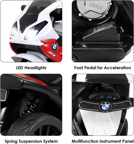 Miniatura 5 de Costzon Motocicleta eléctrica para niños, con licencia BMW de 6 V, juguete alimentado por batería con faros delanteros y música, pedal, 3 ruedas