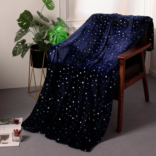 Stellhome Manta de estrellas azul marino, cálida y ligera, de franela de forro polar, súper acogedora y cómoda para todas las estaciones, tamaño de