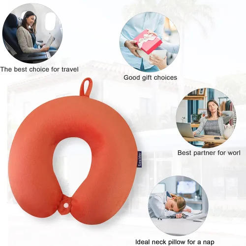 Miniatura 6 de Almohada de viaje de cuello en espuma viscoelástica de terciopelo naranja Gosider para avión, coche, tren