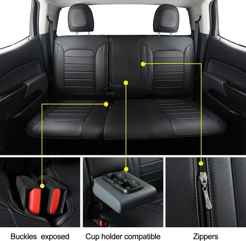 Miniatura 6 de LUCKYMAN CLUB Fundas de asiento Chevy Colorado para camión de trabajo Crew Cab Z71 LT ZR2 2015-2022 con piel sintética (negro)