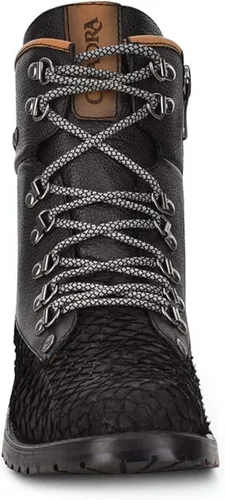 Miniatura 3 de Cuadra Botas de minería para hombre en piel auténtica Pirarucu y cuero bovino con cordones y cremallera, Minería, metálico