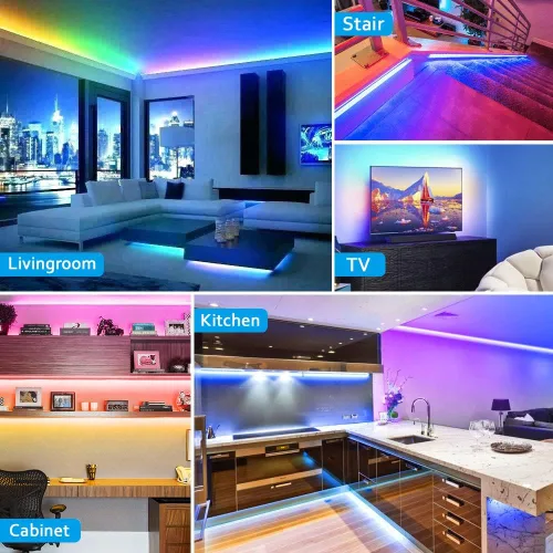 Miniatura 7 de 10 piezas de kit de iluminación RGB debajo del gabinete, luces de tira LED con control remoto y aplicación, luces LED de cambio