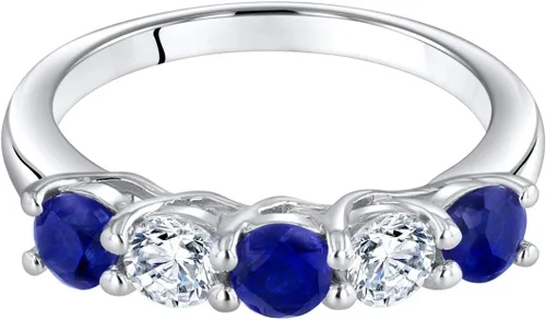 Miniatura 3 de PEORA 925 Sterling Silver Five-Stone Trellis Ring Band for Women in Various Gemstones, 3.5mm Width, Sizes 5 to 9