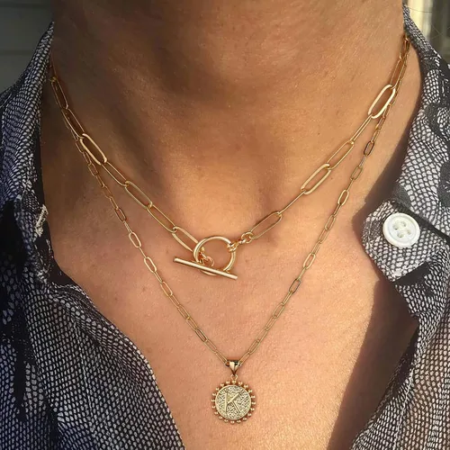 Miniatura 4 de Collares con iniciales en capas de oro para mujer, collar de cadena de clip chapado en oro real de 14 quilates, collares con inicial, gargantilla