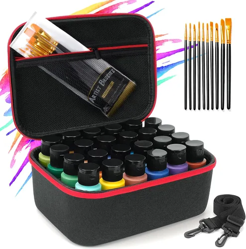 Organizador de pintura acrílica para 24 botellas, 2 onzas, negro, portátil, organizador de almacenamiento de suministros de arte