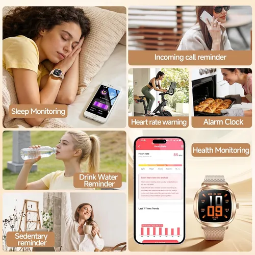 Miniatura 8 de Reloj inteligente para mujer, rastreador de actividad física de 1.72 pulgadas con respuesta/hacer llamadas, monitor de sueño/frecuencia cardíaca