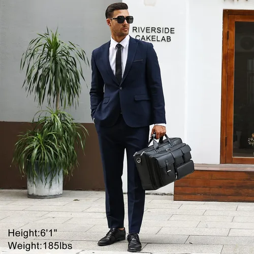 Miniatura 2 de TIDING Maletín de cuero de grano completo para hombres 17 pulgadas portátil caso negocios viaje oficina mensajero bolsa de hombro