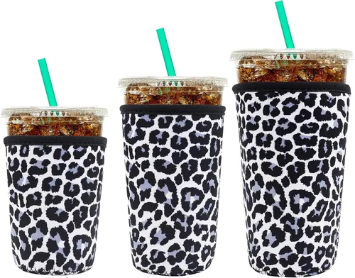 Miniatura 10 de YR Funda aislante de neopreno reutilizable para tazas de café helado, paquete de 3 fundas para bebidas heladas y calientes, enfriador de bebidas