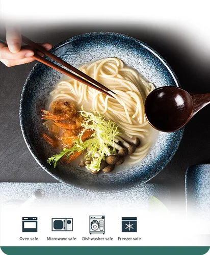 Miniatura 4 de Lareina Tazones de cerámica japoneses para ramen, 2 juegos (6 piezas) de 60 onzas, tazón grande para sopa de fideos con palillos y cucharas a juego