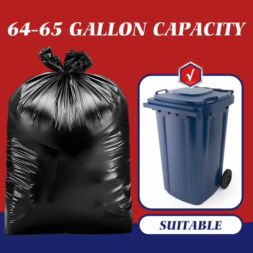 Miniatura 3 de Teivio - Bolsas de basura grandes negras de 64 a 65 galones, 13 unidades, grandes multiusos, se adaptan a contenedores de basura de 60, 62, 63, 64