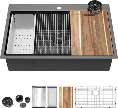 Miniatura 16 de Kichae Fregadero de Cocina de 21x20 Pulgadas, Fregadero de Barra Pequeño, Fregadero de Acero Inoxidable, Montaje Superior, Montaje Inferior