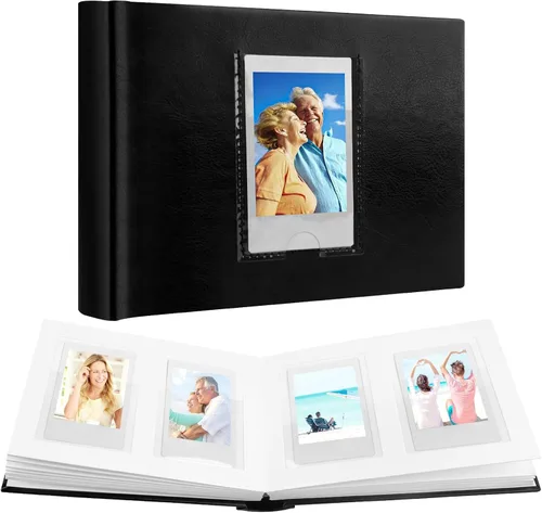 Ruibytree Mini álbum de fotos de 64 bolsillos con espacio de escritura y ventana frontal, libro de fotos de piel sintética de 2 x 3 pulgadas para