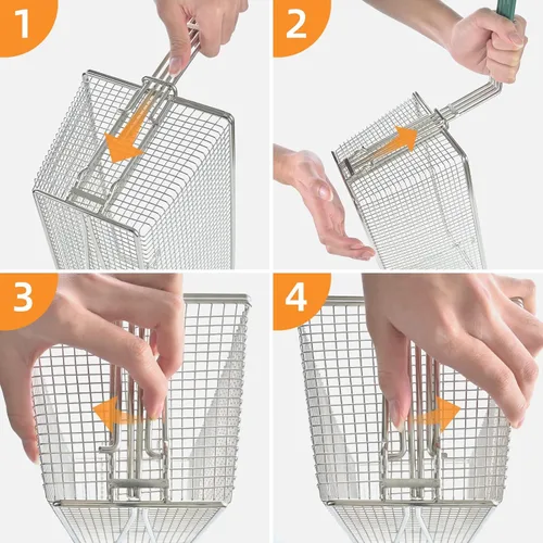 Miniatura 5 de Cesta para freidora profunda con ganchos frontales, mango antideslizante, cesta de 13.2 x 6.5 x 5.9 pulgadas, mango largo de 11.2 pulgadas, fácil