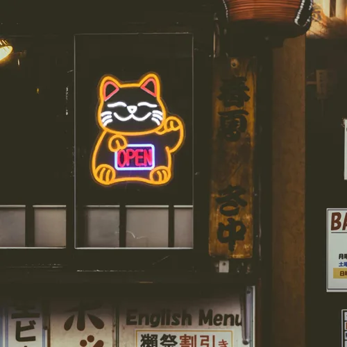 Miniatura 5 de Letrero de neón de gato de la suerte, letreros LED abiertos para decoración de habitación japonesa, luz de neón de gato de la fortuna regulable