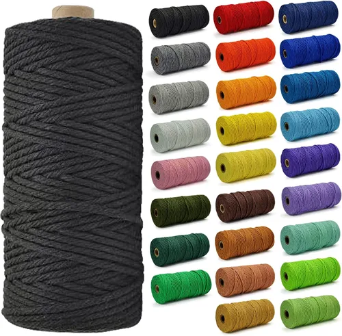 Cuerda de macramé - Cuerda de macramé natural sin blanquear - Cuerda de algodón trenzada de 4 hebras para colgar en la pared, manualidades DIY,