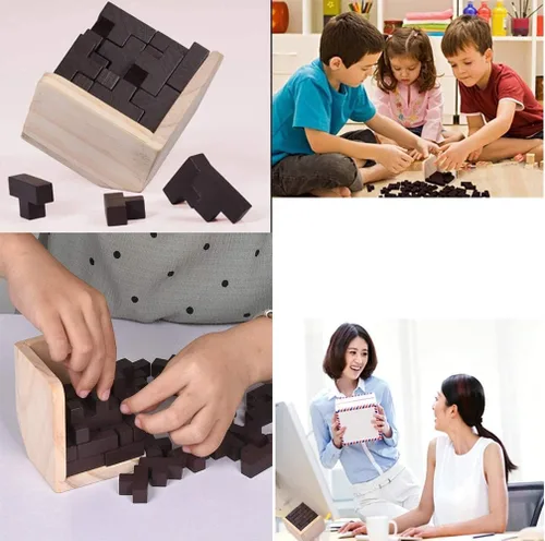 Miniatura 6 de Rompecabezas de madera para el cerebro de madera, rompecabezas de madera en forma de T, geométrico, intelectual, rompecabezas de cubo de lógica