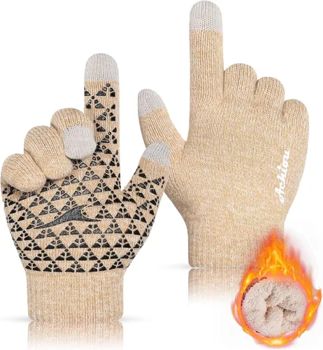 Miniatura 29 de Achiou Guantes de invierno para hombres y mujeres, guantes para pantalla táctil, gel de silicona antideslizante grueso mejorado, forro térmico
