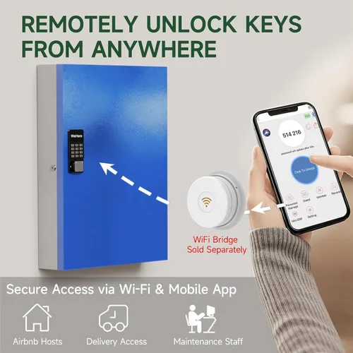 Miniatura 6 de WeHere Caja de bloqueo de llave inteligente de 192 teclas para montaje en pared, gabinete de llaves comercial con aplicación, teclado, Bluetooth
