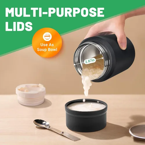Miniatura 6 de Charcy Termo de 17oz para alimentos calientes, sopa termo contenedor de alimentos para lonchera con cuchara plegable ZB - Negro