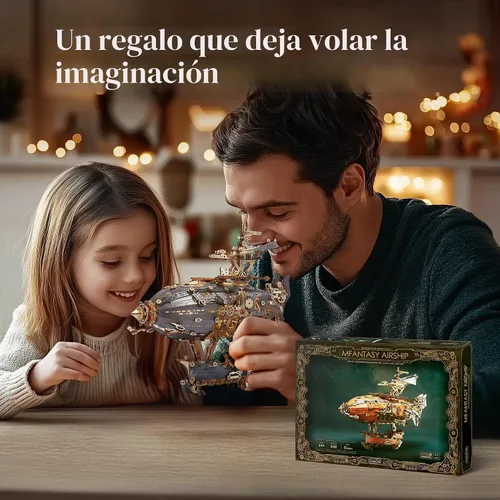Miniatura 6 de FUNPOLA Rompecabezas de Madera LED 3D Modelo de Dirigible de Fantasía - Kit de Manualidades Steampunk DIY con Luces LED - Conjunto de Construcción
