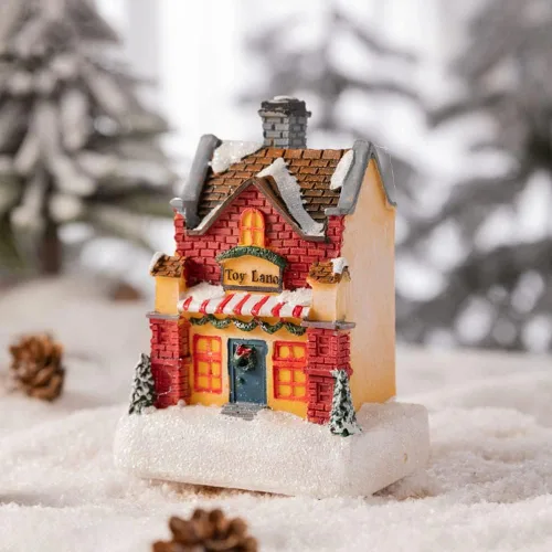 Miniatura 15 de Ochine Casa con luz de pueblo navideño, decoración navideña con luz LED, material de resina, edificios coleccionables de vacaciones